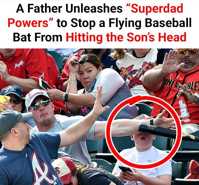 Man Engages ‘Super Dad’ Powers When A Baseball Bat Is Heading For His Son’s Head