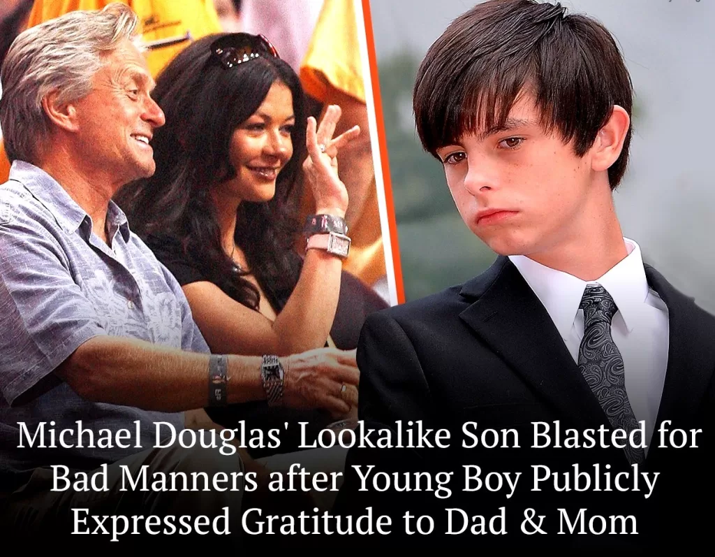 MICHAEL DOUGLAS’ YOUNG LOOKALIKE SON BLASTED FOR BAD MANNERS WHILE HE EXPRESSES GRATITUDE TO DAD & MOM