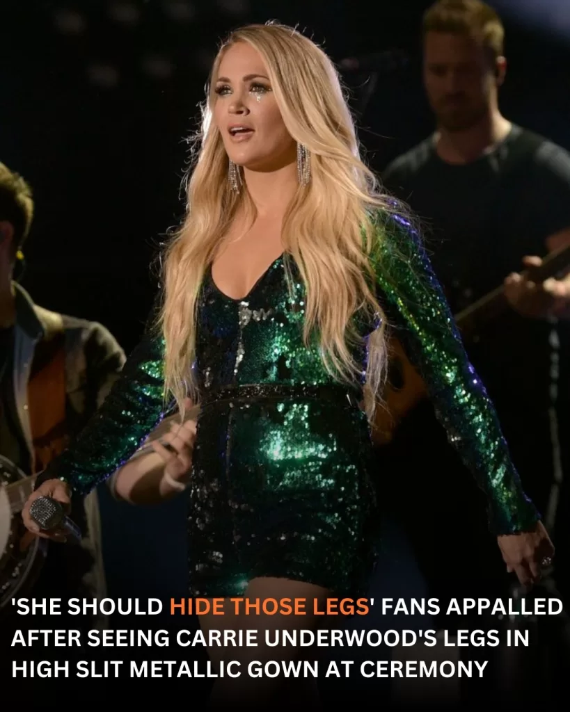 ‘SHE HAS BETTER TASTE THAN THAT!’: FANS REACT TO CARRIE UNDERWOOD SHOWING LEGS IN HIGH-SLIT METALLIC DRESS