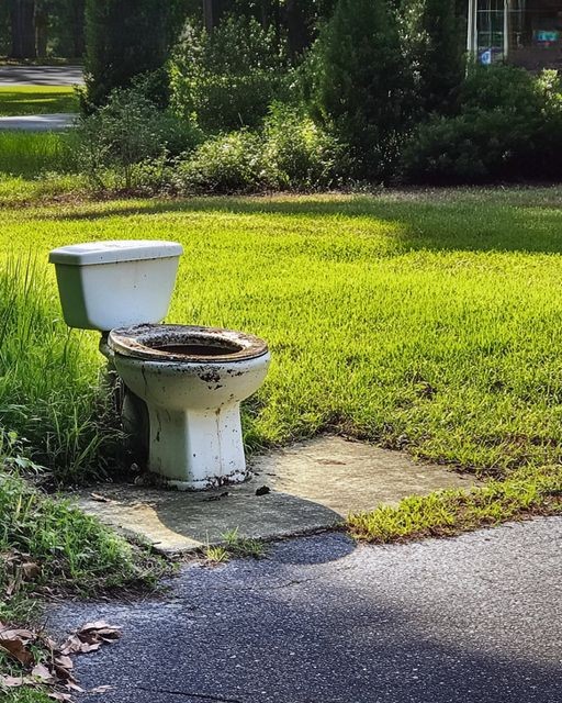 My neighbor placed a toilet on my lawn with a sign that said, “Flush your opinion here,” after I requested she stop sunbathing in front of my son’s window.