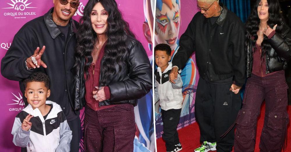 Cher, 78, and boyfriend Alexander ‘AE’ Edwards, 38, take his son, Slash, 5, to Cirque du Soleil show