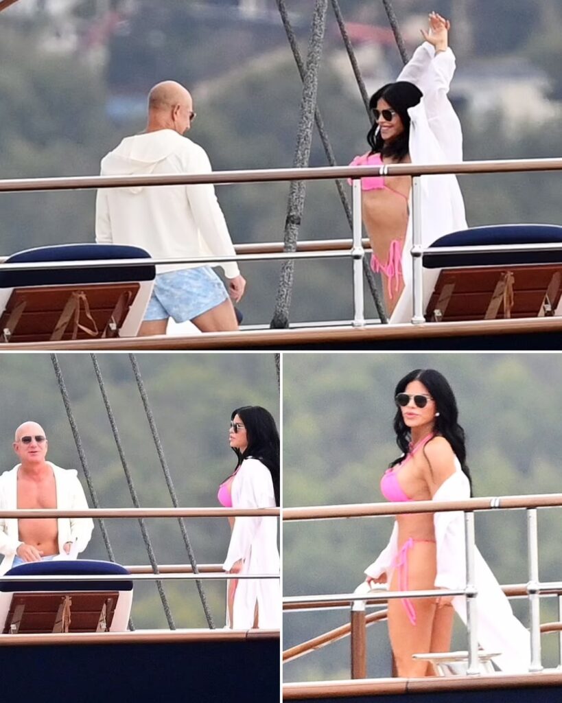 In their Prime! Jeff Bezos bares his muscles and girlfriend Lauren Sanchez rocks a pink bikini as they are pictured relaxing on his $500M love boat off the coast of Spain